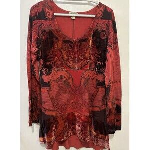 One World Red & Black Burnout Velvet Paisley Top – Size Large Whimsigoth Fairy